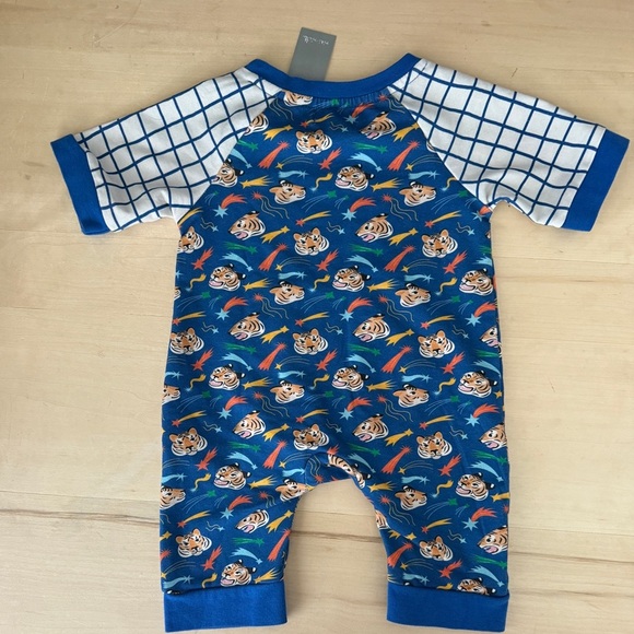 Miki - Miette Wild Thing Tiger Print Romper - Blue and White Short Sleeve - Picture 4 of 5